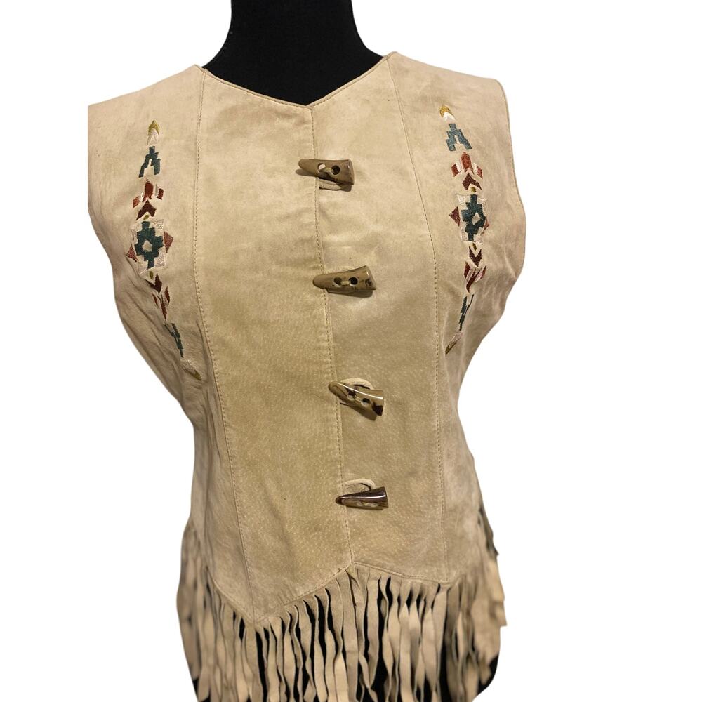 Studio West Tan suede southwest tribal fringed Vest Small‎